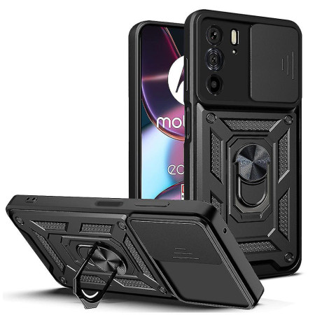 Husa telefon compatibila Motorola Edge 30 Pro, Slide & Snap Premium, Magnetic Ring Holder, Negru
