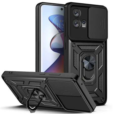 Husa telefon compatibila Motorola Edge 30 Fusion, Slide & Snap Premium, Magnetic Ring Holder, Negru