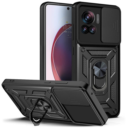 Husa telefon compatibila Motorola Edge 30 Ultra, Slide & Snap Premium, Magnetic Ring Holder, Negru