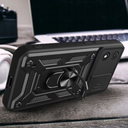 Husa telefon compatibila Motorola Moto E13, Slide & Snap Premium, Magnetic Ring Holder, Negru