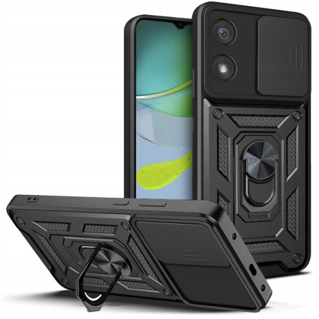 Husa telefon compatibila Motorola Moto E13, Slide & Snap Premium, Magnetic Ring Holder, Negru