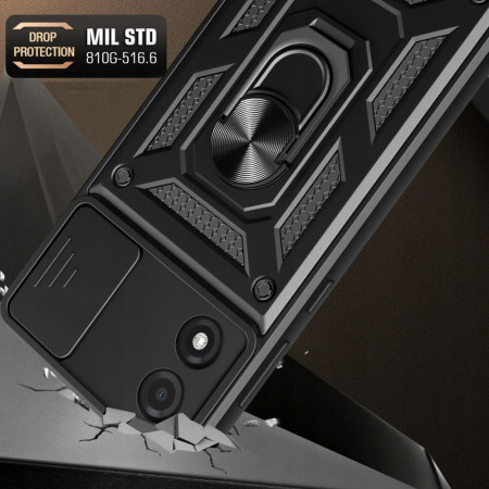 Husa telefon compatibila Motorola Moto E13, Slide & Snap Premium, Magnetic Ring Holder, Negru