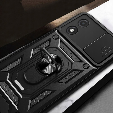Husa telefon compatibila Motorola Moto E13, Slide & Snap Premium, Magnetic Ring Holder, Negru