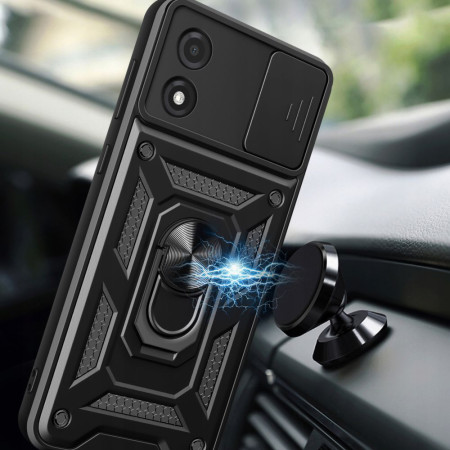 Husa telefon compatibila Motorola Moto E13, Slide & Snap Premium, Magnetic Ring Holder, Negru