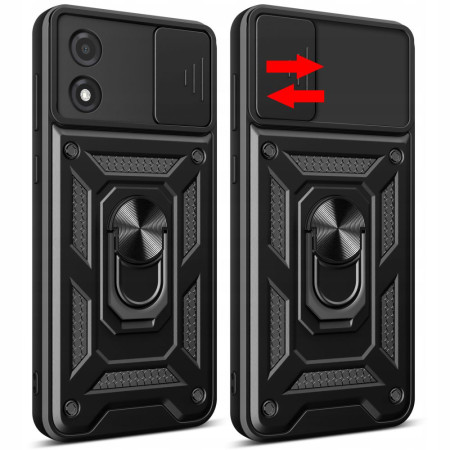 Husa telefon compatibila Motorola Moto E13, Slide & Snap Premium, Magnetic Ring Holder, Negru