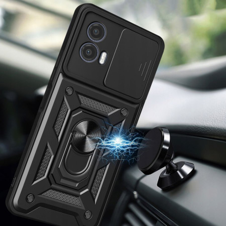 Husa telefon compatibila Motorola Moto G73, Slide & Snap Premium, Magnetic Ring Holder, Negru