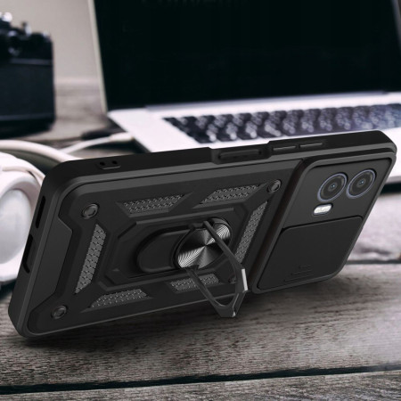 Husa telefon compatibila Motorola Moto G73, Slide & Snap Premium, Magnetic Ring Holder, Negru