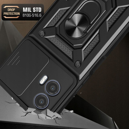 Husa telefon compatibila Motorola Moto G73, Slide & Snap Premium, Magnetic Ring Holder, Negru