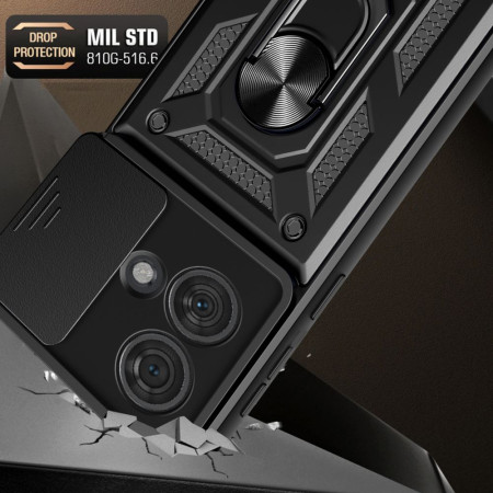 Husa telefon compatibila Motorola Edge 40 Neo, Slide & Snap Premium, Magnetic Ring Holder, Negru