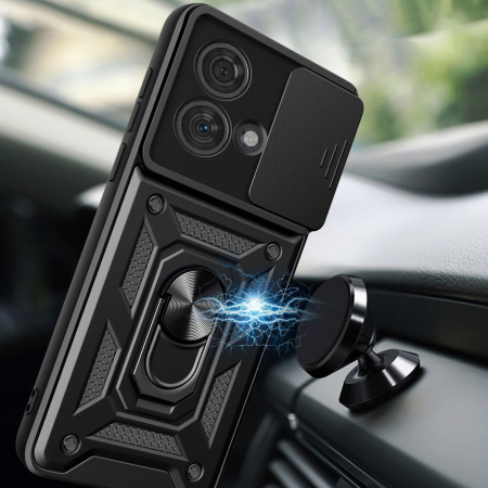 Husa telefon compatibila Motorola Edge 40 Neo, Slide & Snap Premium, Magnetic Ring Holder, Negru