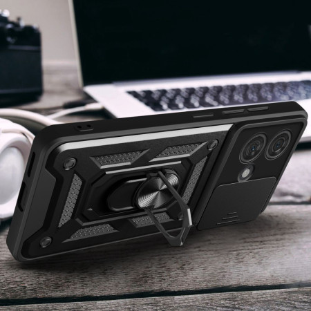 Husa telefon compatibila Motorola Edge 40 Neo, Slide & Snap Premium, Magnetic Ring Holder, Negru