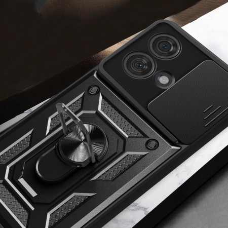 Husa telefon compatibila Motorola Edge 40 Neo, Slide & Snap Premium, Magnetic Ring Holder, Negru
