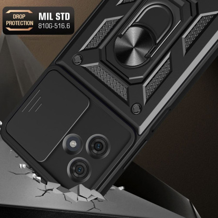Husa telefon compatibila Motorola Moto G54, Slide & Snap Premium, Magnetic Ring Holder, Negru