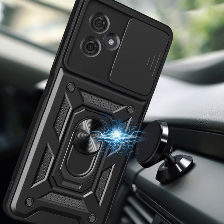 Husa telefon compatibila Motorola Moto G54, Slide & Snap Premium, Magnetic Ring Holder, Negru