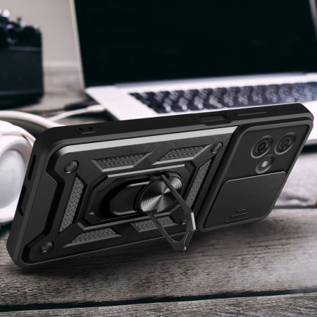Husa telefon compatibila Motorola Moto G54, Slide & Snap Premium, Magnetic Ring Holder, Negru