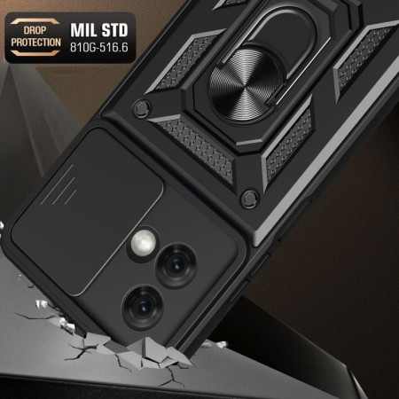 Husa telefon compatibila Motorola Moto G84, Slide & Snap Premium, Magnetic Ring Holder, Negru