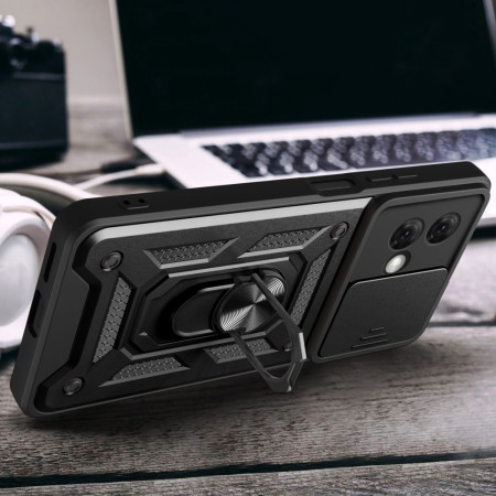 Husa telefon compatibila Motorola Moto G84, Slide & Snap Premium, Magnetic Ring Holder, Negru