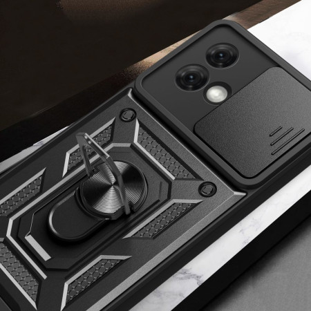 Husa telefon compatibila Motorola Moto G84, Slide & Snap Premium, Magnetic Ring Holder, Negru
