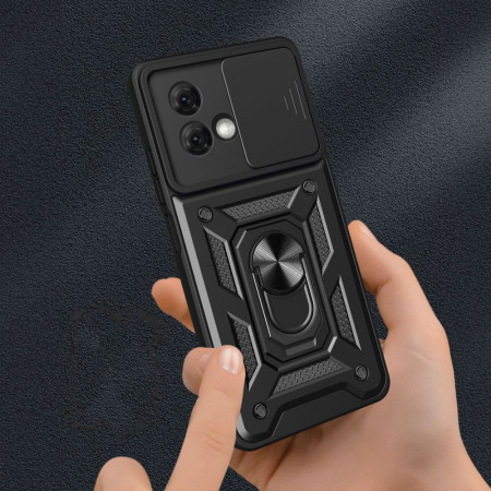 Husa telefon compatibila Motorola Moto G84, Slide & Snap Premium, Magnetic Ring Holder, Negru