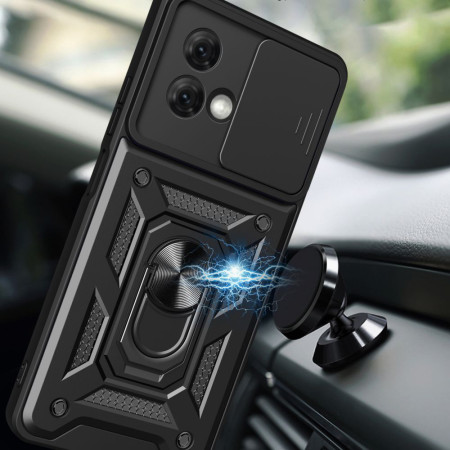 Husa telefon compatibila Motorola Moto G84, Slide & Snap Premium, Magnetic Ring Holder, Negru