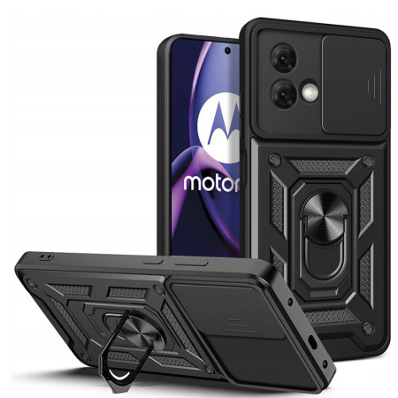 Husa telefon compatibila Motorola Moto G84, Slide & Snap Premium, Magnetic Ring Holder, Negru