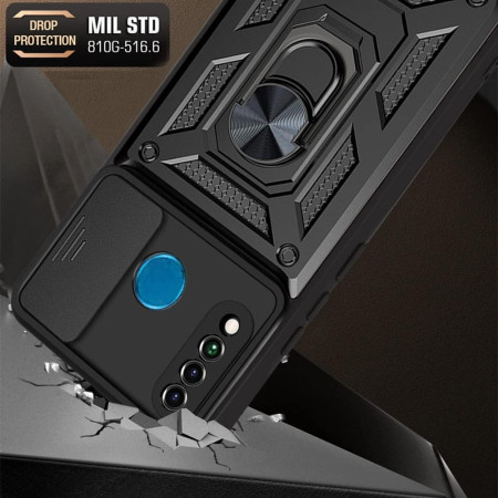 Husa telefon compatibila Huawei P30 Lite / P30 Lite New Edition, Slide & Snap Premium, Magnetic Ring Holder, Negru