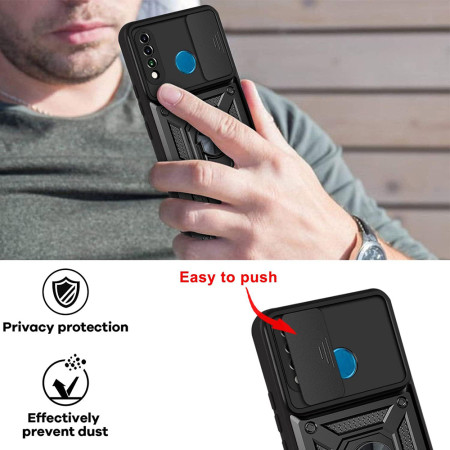 Husa telefon compatibila Huawei P30 Lite / P30 Lite New Edition, Slide & Snap Premium, Magnetic Ring Holder, Negru