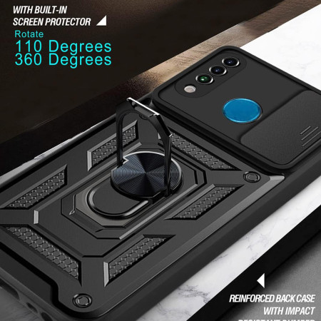 Husa telefon compatibila Huawei P30 Lite / P30 Lite New Edition, Slide & Snap Premium, Magnetic Ring Holder, Negru