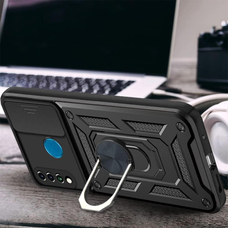 Husa telefon compatibila Huawei P30 Lite / P30 Lite New Edition, Slide & Snap Premium, Magnetic Ring Holder, Negru