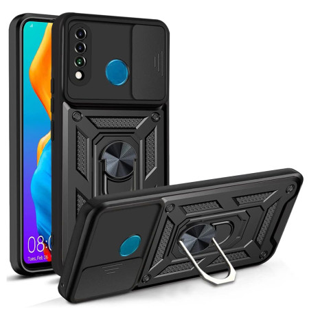 Husa telefon compatibila Huawei P30 Lite / P30 Lite New Edition, Slide & Snap Premium, Magnetic Ring Holder, Negru