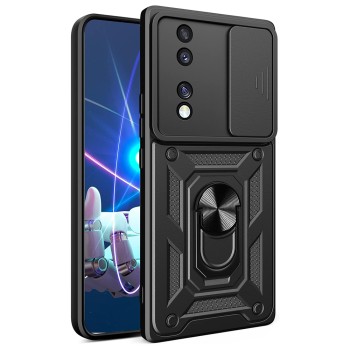 Husa telefon compatibila Honor 70, Slide & Snap Premium, Magnetic Ring Holder, Negru