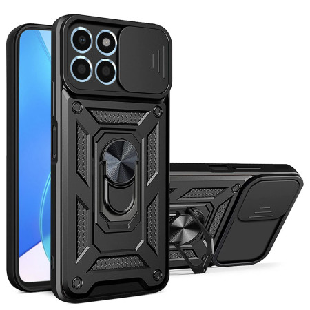 Husa telefon compatibila Honor X6 / X8 5G / 70 Lite, Slide & Snap Premium, Magnetic Ring Holder, Negru