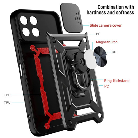 Husa telefon compatibila Honor X6 / X8 5G / 70 Lite, Slide & Snap Premium, Magnetic Ring Holder, Negru