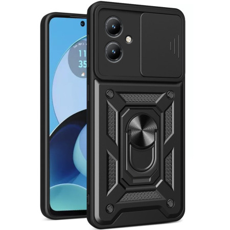 Husa telefon compatibila Motorola Moto G14, Slide & Snap Premium, Magnetic Ring Holder,  Negru