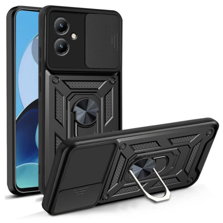 Husa telefon compatibila Motorola Moto G14, Slide & Snap Premium, Magnetic Ring Holder,  Negru