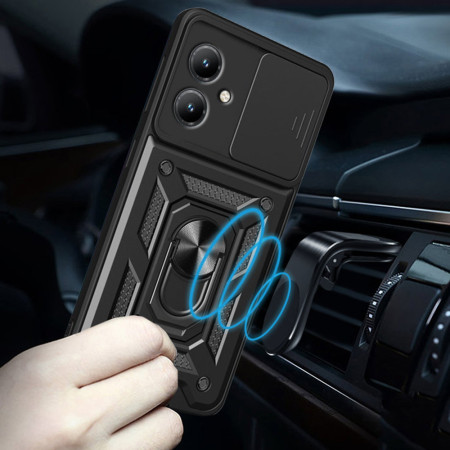 Husa telefon compatibila Motorola Moto G14, Slide & Snap Premium, Magnetic Ring Holder,  Negru