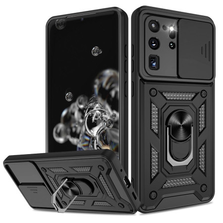 Husa telefon compatibila Samsung Galaxy S20 Ultra 4G / S20 Ultra 5G, Slide & Snap Premium, Magnetic Ring Holder, Negru