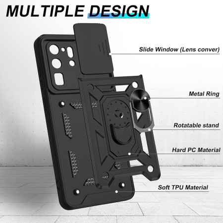 Husa telefon compatibila Samsung Galaxy S20 Ultra 4G / S20 Ultra 5G, Slide & Snap Premium, Magnetic Ring Holder, Negru