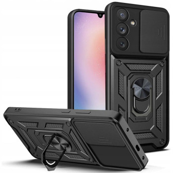 Husa telefon compatibila Samsung Galaxy A25 5G, Slide & Snap Premium, Magnetic Ring Holder, Negru