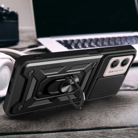 Husa telefon compatibila Motorola Moto G13 / G23 / G53, Slide & Snap Premium, Magnetic Ring Holder, Negru