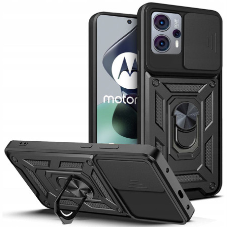 Husa telefon compatibila Motorola Moto G13 / G23 / G53, Slide & Snap Premium, Magnetic Ring Holder, Negru