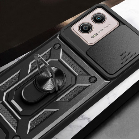 Husa telefon compatibila Motorola Moto G13 / G23 / G53, Slide & Snap Premium, Magnetic Ring Holder, Negru