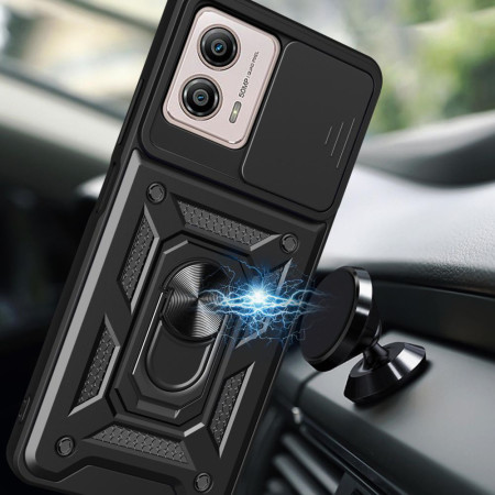 Husa telefon compatibila Motorola Moto G13 / G23 / G53, Slide & Snap Premium, Magnetic Ring Holder, Negru