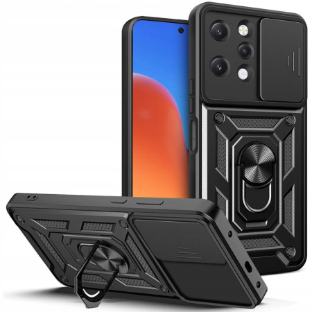 Husa telefon compatibila Xiaomi Redmi 12, Slide & Snap Premium, Magnetic Ring Holder, PopGrip, Anti-Shock, Negru