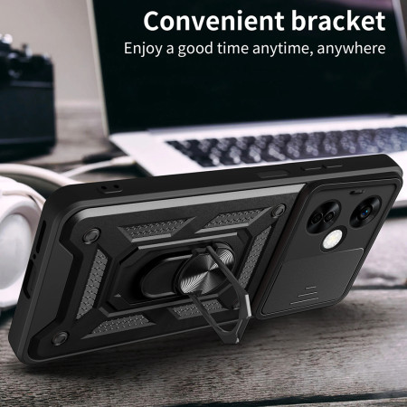 Husa telefon compatibila OnePlus Nord CE 3 Lite, Slide & Snap Premium, Magnetic Ring Holder, PopGrip, Anti-Shock, Negru