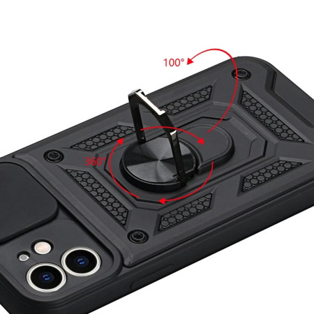 Husa telefon compatibila Apple iPhone 11, Slide & Snap Premium, Magnetic Ring Holder, PopGrip, Anti-Shock, Negru