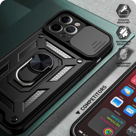 Husa telefon compatibila Apple iPhone 11 Pro Max, Slide & Snap Premium, Magnetic Ring Holder, PopGrip, Anti-Shock, Negru