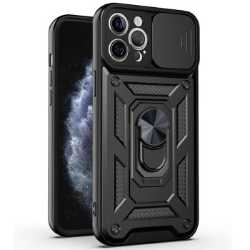 Husa telefon compatibila Apple iPhone 11 Pro Max, Slide & Snap Premium, Magnetic Ring Holder, PopGrip, Anti-Shock, Negru