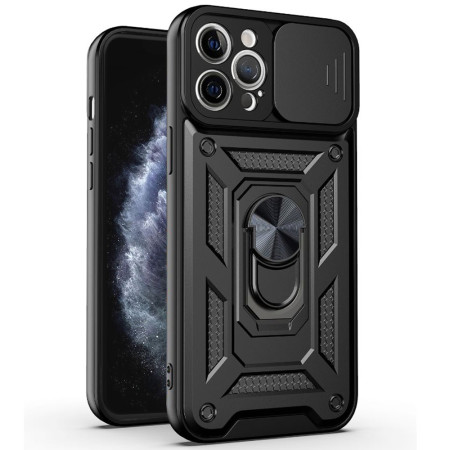 Husa telefon compatibila Apple iPhone 11 Pro Max, Slide & Snap Premium, Magnetic Ring Holder, PopGrip, Anti-Shock, Negru