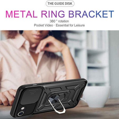 Husa telefon compatibila iPhone 7 / 8 / SE 2, SE 2020 / SE 3, SE 2022, Slide & Snap Premium, Magnetic Ring Holder, PopGrip, Anti-Shock, Negru